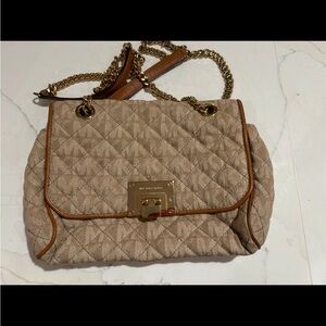 Michael Kors Tan and Gold Shoulder Bag with Chain Strap